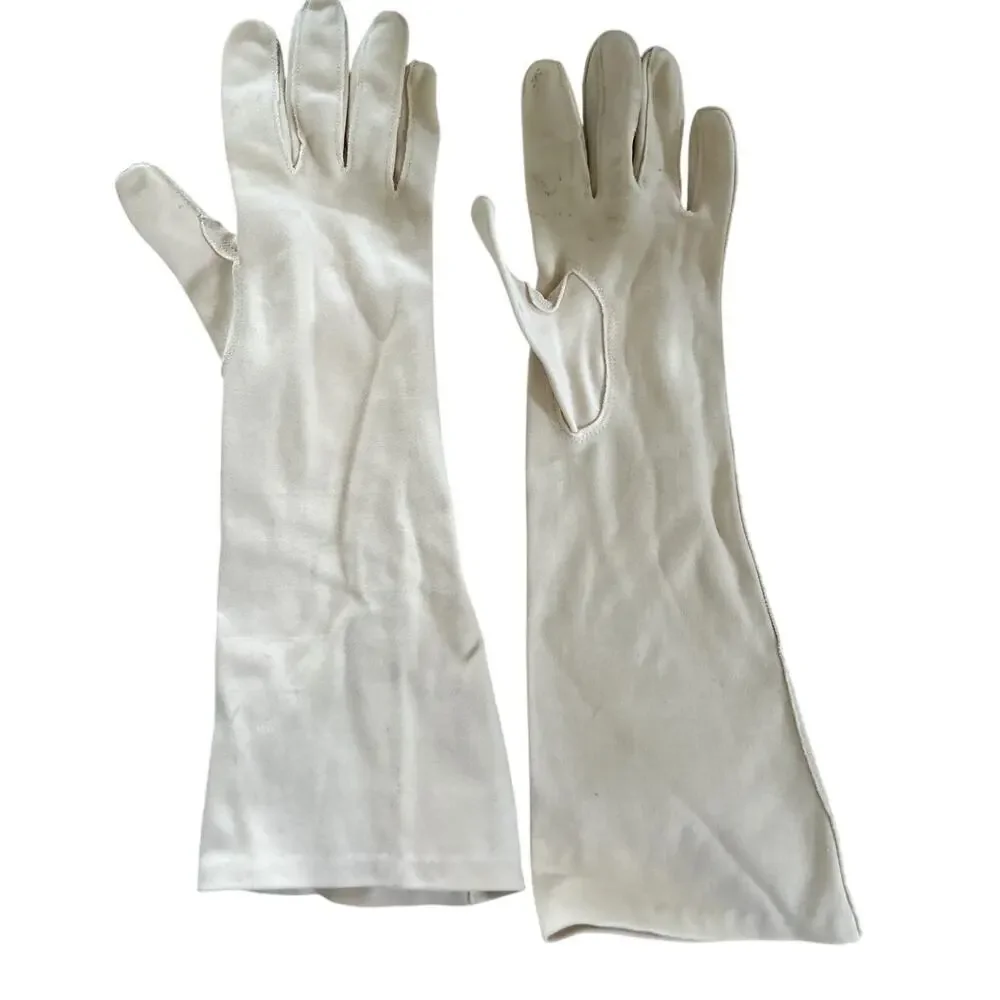 Vintage 50s 60s Warm Beige Cotton Elbow Length Gloves